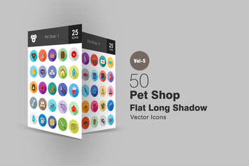 50 Pet Shop Flat Shadowed Icons