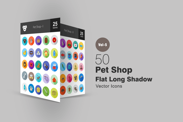 50 Pet Shop Flat Shadowed Icons