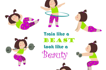 Workout fitness cute girls. Vector isolated 