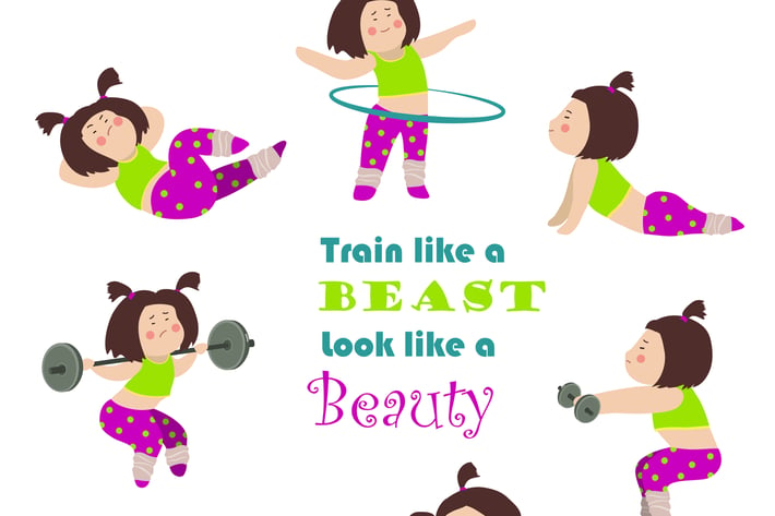 Workout fitness cute girls. Vector isolated 