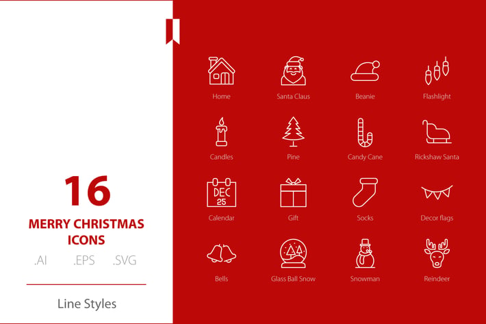 Merry Christmas  Icon Line Styles