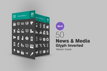 50 News & Media Glyph Inverted Icons