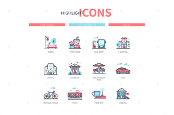 City elements - line design style icons set