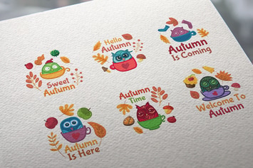 Autumn Owls Badges Set