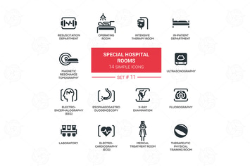 Special hospital rooms - simple thin line icons
