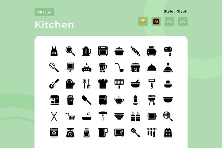 Kitchen Glyph Style Icon Pack