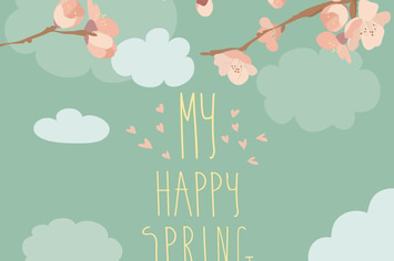 Spring blooming tree. Pink flowers. Vector 