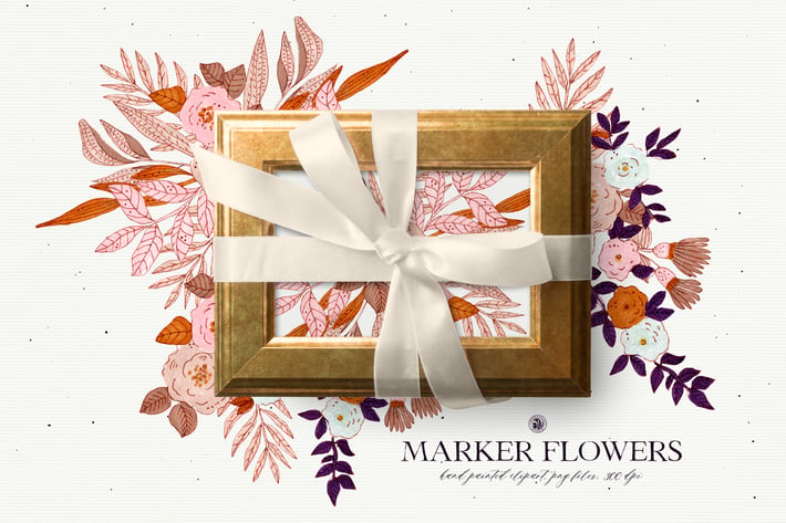 Marker Flowers - hand drawn floral clipart