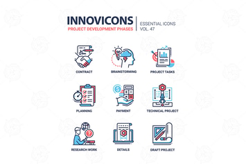 Project Development Phases - line design icons set