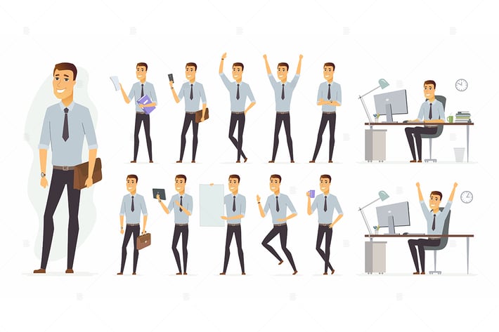 Cheerful businessman - cartoon character set