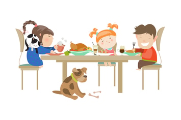 Children eating on a white background. Vector