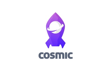 Cosmic - Negative Space Planet and Rocket Logo