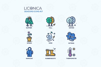 Seasons - colored modern line icons set