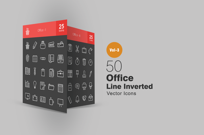 50 Office Line Inverted Icons