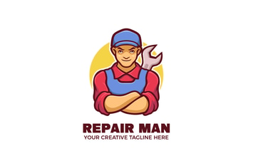 Repair Man Mechanical Mascot Character Logo
