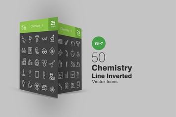 50 Chemistry Line Inverted Icons