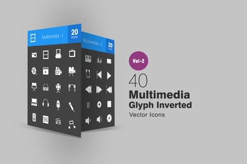40 Multimedia Glyph Inverted Icons