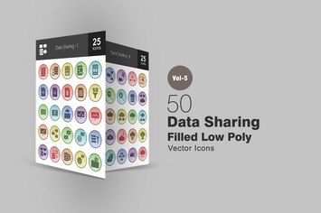 50 Data Sharing Filled Low Poly Icons