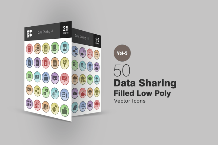 50 Data Sharing Filled Low Poly Icons
