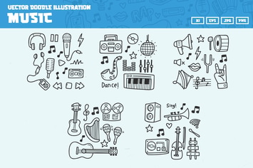 Music doodle icon collection