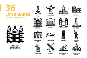 Landmarks Outline Style Icon Set