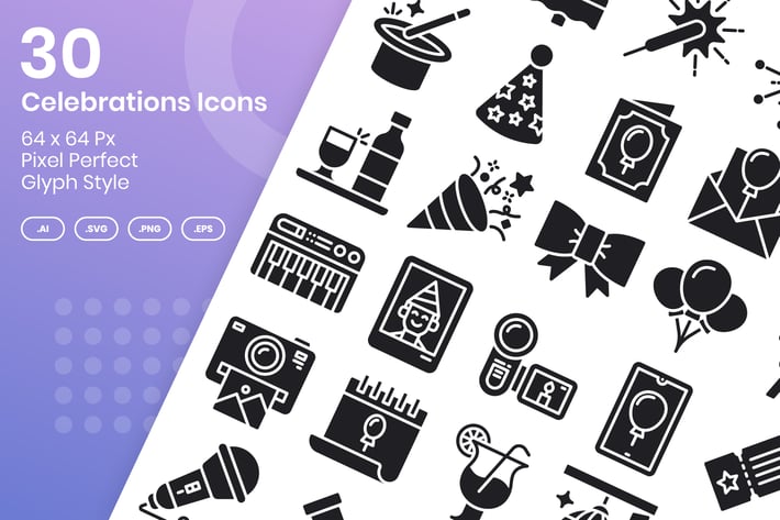 30 Celebrations Icons Set - Glyph