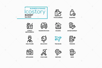 Budget categories - line design style icons set