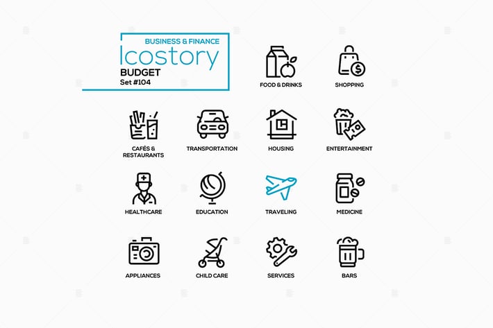 Budget categories - line design style icons set