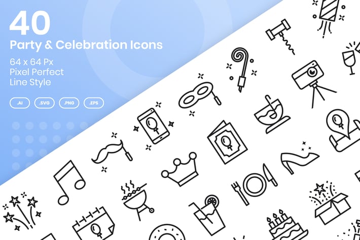 40 Party & Celebration Icons Set - Line