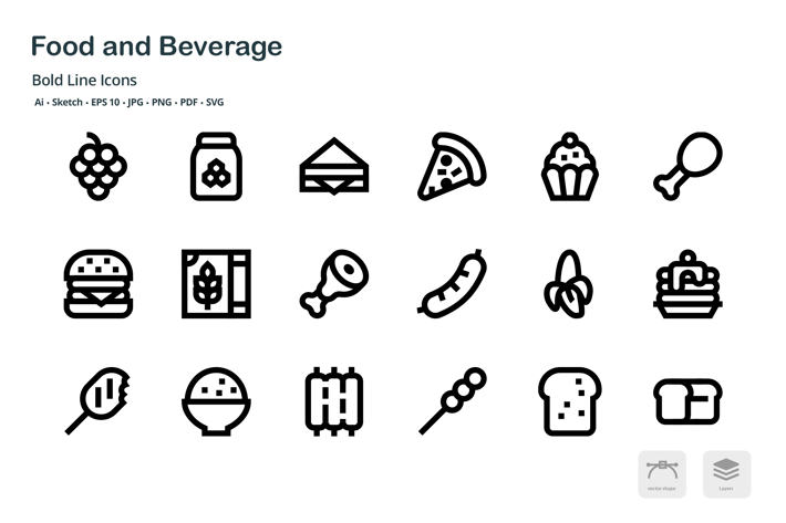 Food and Beverage Mini Bold Line Vector Icons