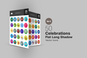 50 Celebrations Flat Shadowed Icons