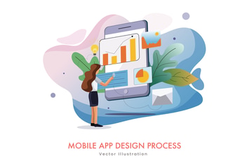 Mobile app design process Vector Illustration