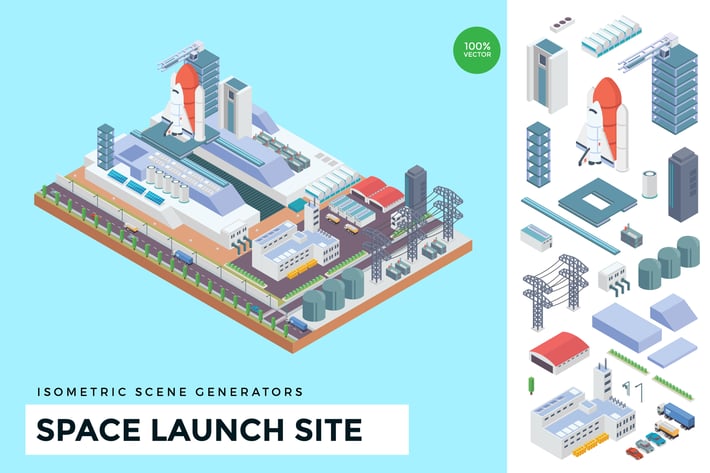 Isometric Space Launch Site Vector Scene Creator