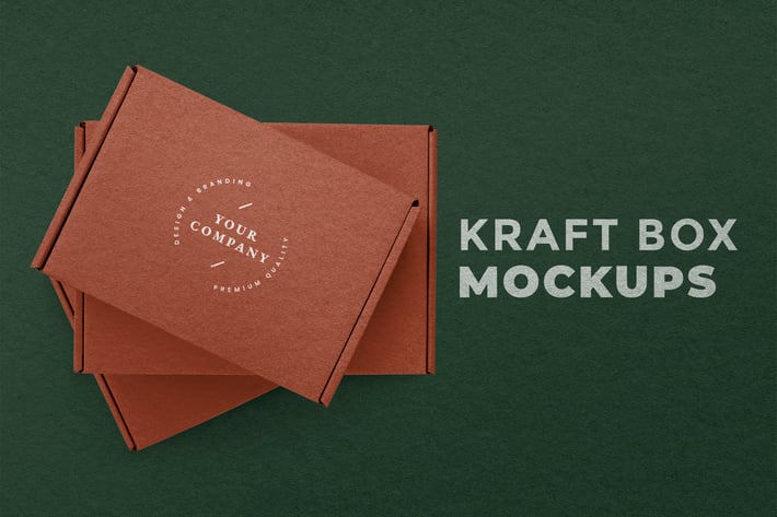 Kraft box packaging mockup with green background