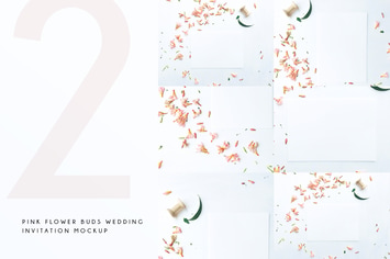 Pink Flower Buds Wedding Invitation Mockup
