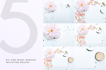 Big Pink Peony Wedding Invitation Mockup