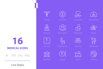 Medical Hospital Icon Set Line Styles