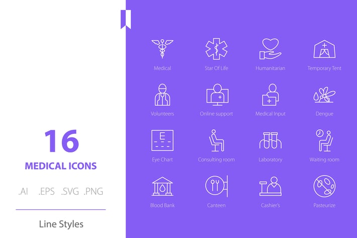 Medical Hospital Icon Set Line Styles