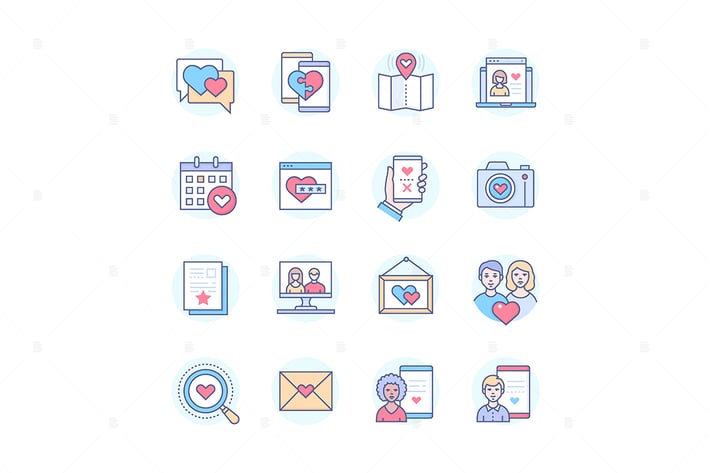 Internet Dating - Modern Line Design Style Icons