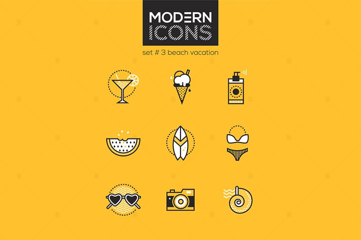 Beach vacation - set of line design style icons