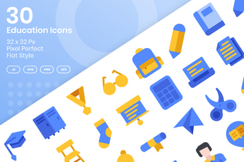 30 Education Icons Set - Flat