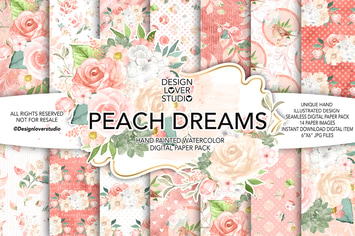 Watercolor PEACH DREAMS digital paper pack