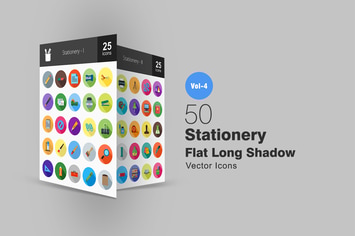 50 Stationery Flat Shadowed Icons