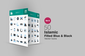 50 Islamic Blue & Black Icons