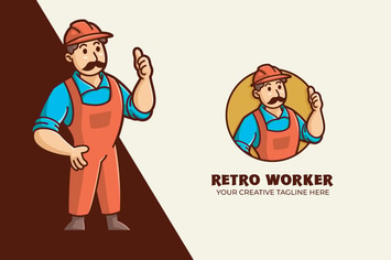 Handyman Worker Mascot Cartoon Logo Template