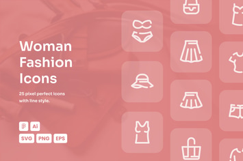 Woman Fashion Dashed Line Icons