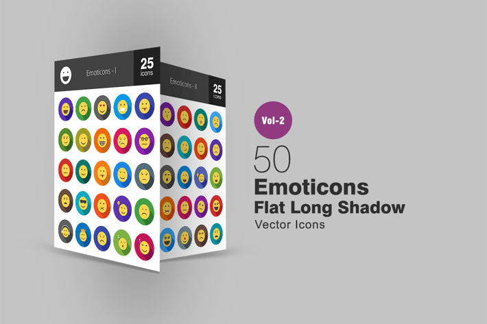 50 Emoticons Flat Long Shadow Icons