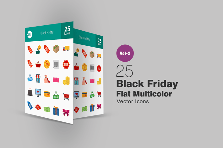 25 Black Friday Flat Multicolor Icons