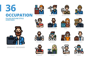 Occupation Filled Outline Style Icon Set