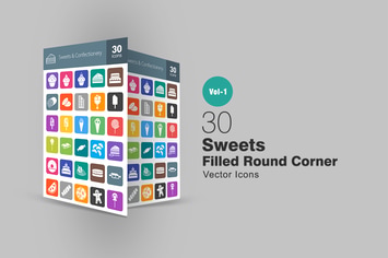 30 Sweets & Confectionry Filled Round Corner Icons